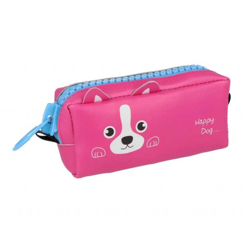 Square Dog Pencil Case - Large Zip Blue