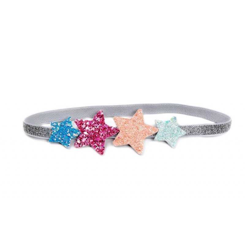 Elastic Hair Band with 4 Stars - Silver