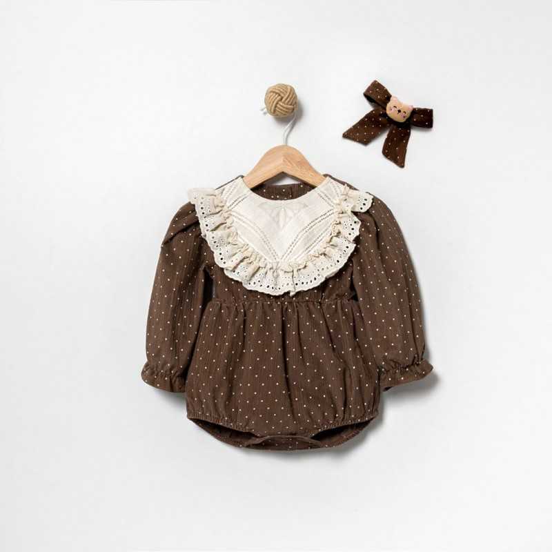 2pc Baby Girl Romper and clip brown