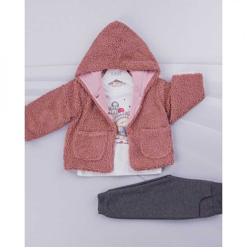 3pc Baby Girl Set with plush hooded...