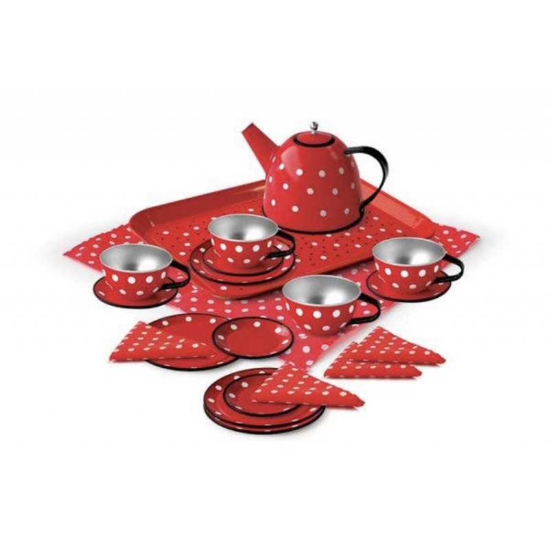 Tea Set in Red Suitcase With Dots