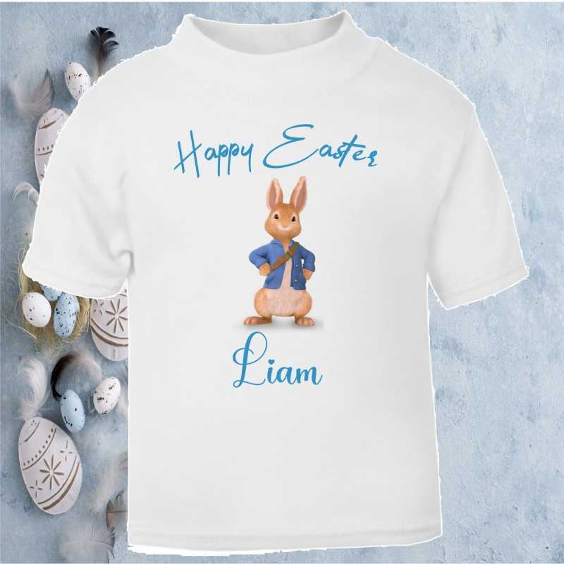 Personalised Easter T-shirt Rabbit Blue