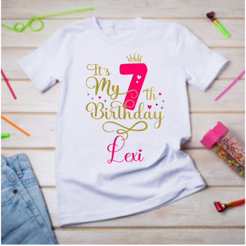 Personalised Birthday T-shirt pink/gold