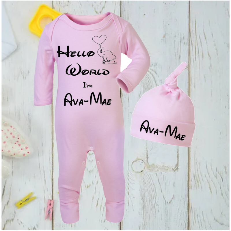 Personalised Baby Grow and Hat Set Pink