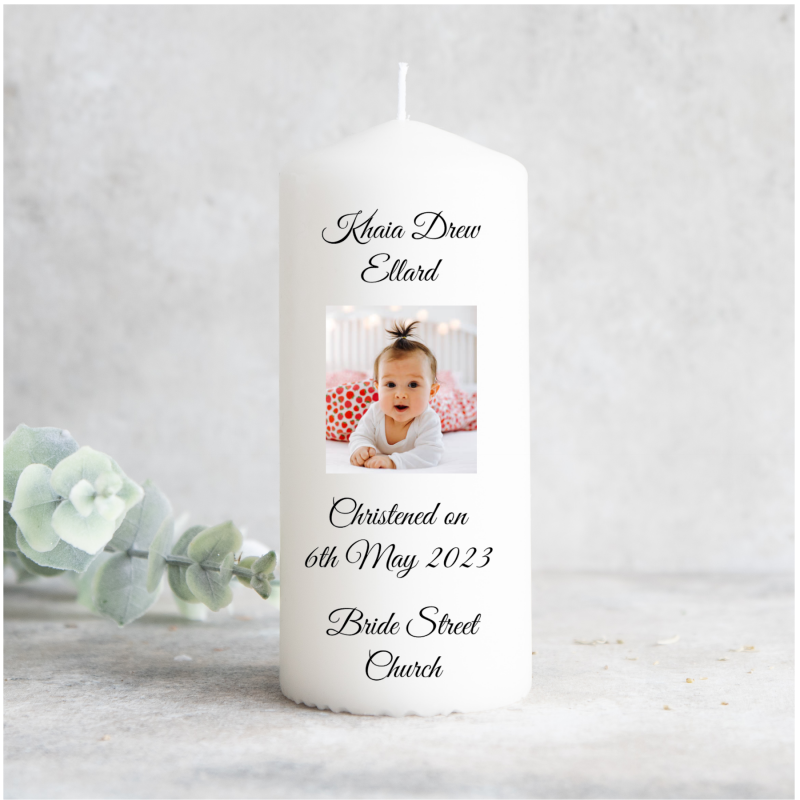 Christening candle with photo