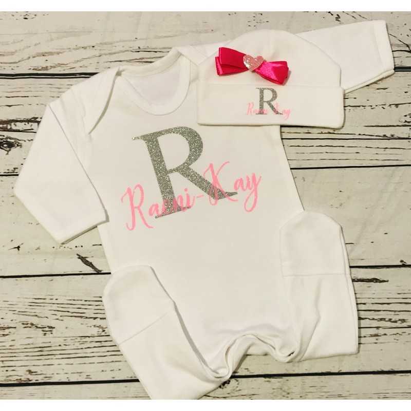 Baby grow and hat set Name