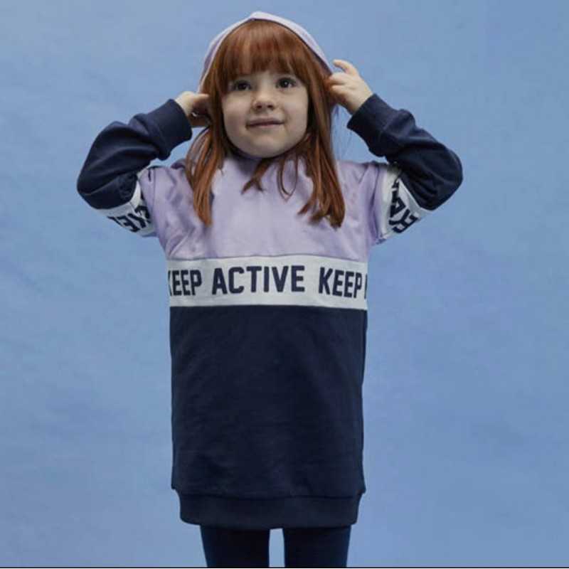 Girls Navy Stretch Cotton Fleece Dress