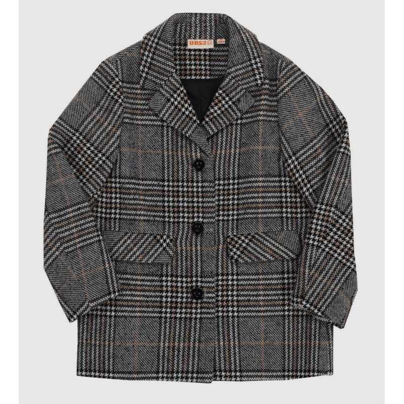 Girls Black and Brown Plaid Coat