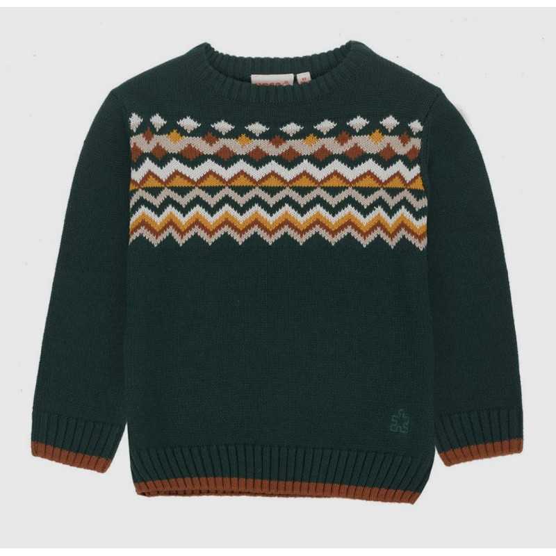 Green Boy'S Sweater with Jacquard Chest