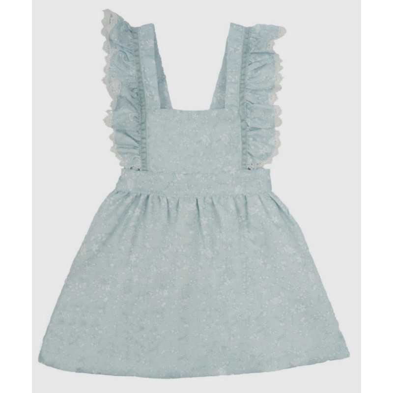 Dress with Ruffles and Embroidery - Blue