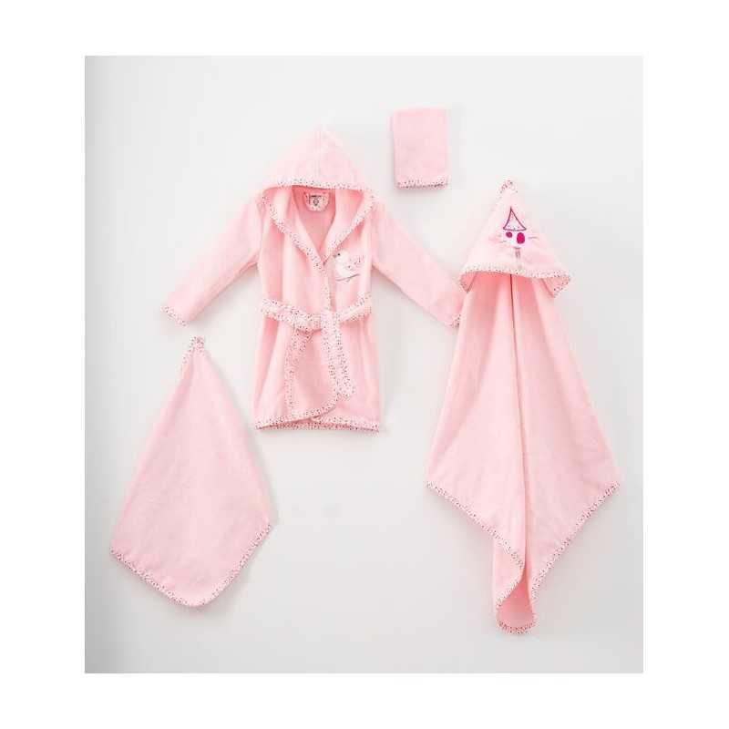 Baby 4pc Bamboo Bathrobe set Pink