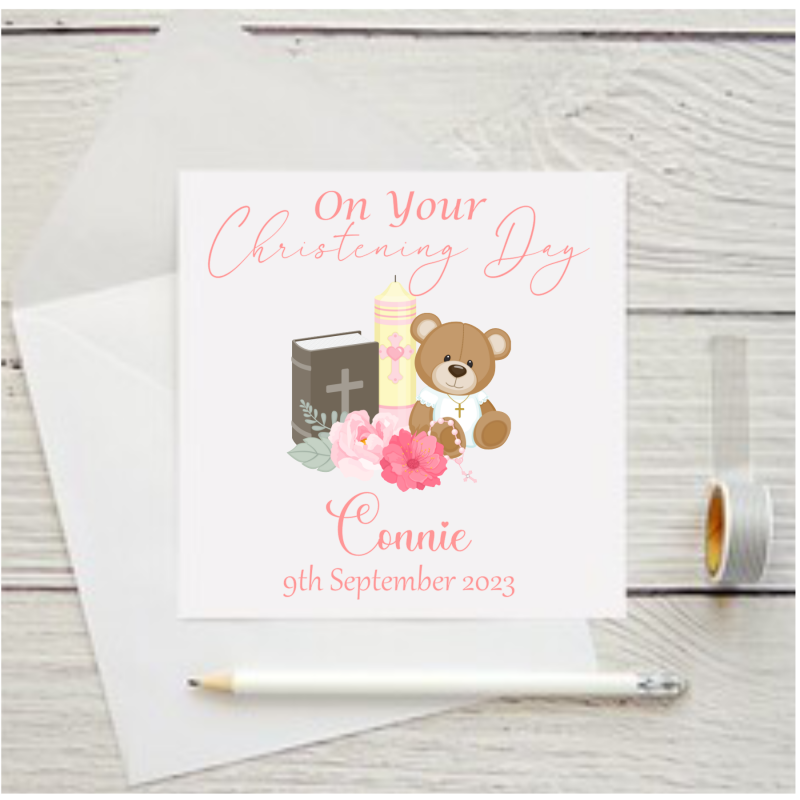 Personalised Christening Card Pink