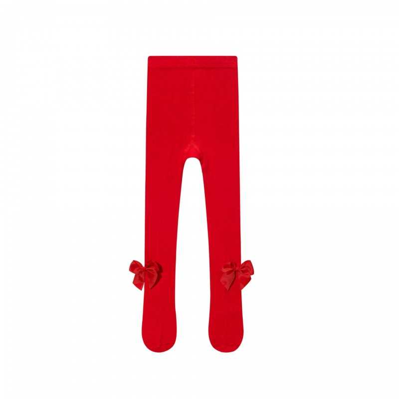 Girl'S Plain Tights with Ties Red