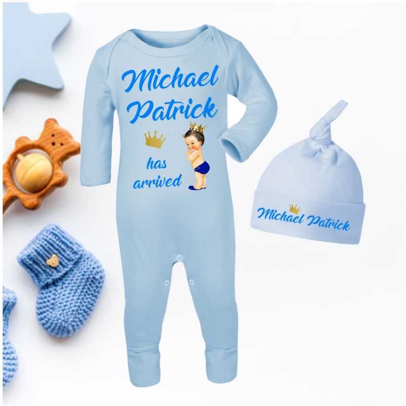 Personalised Baby grow and Hat set blue