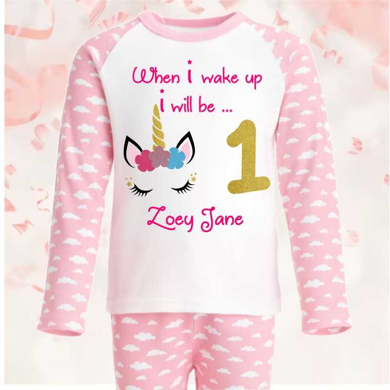 Birthday pjs Unicorn with Flowers