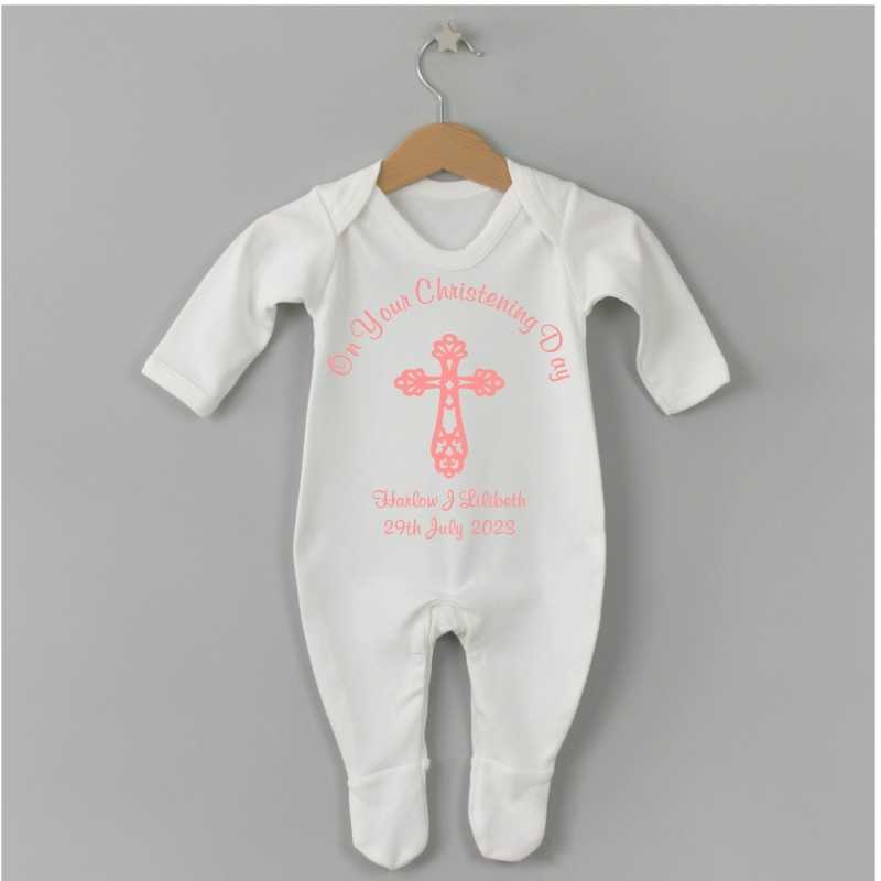 Personalised Christening Baby grow Pink