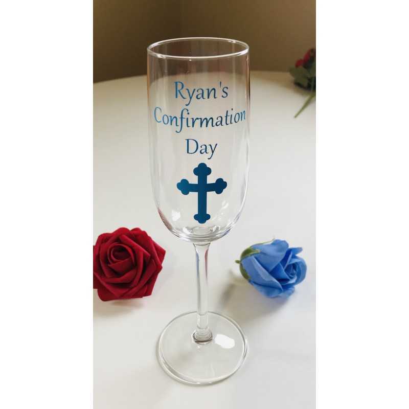 Confirmation Champagne Glass Blue/Pink