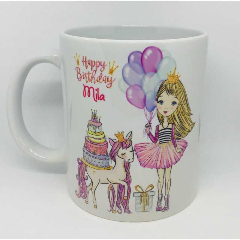 Mug Happy Birthday Princess and Unicorn