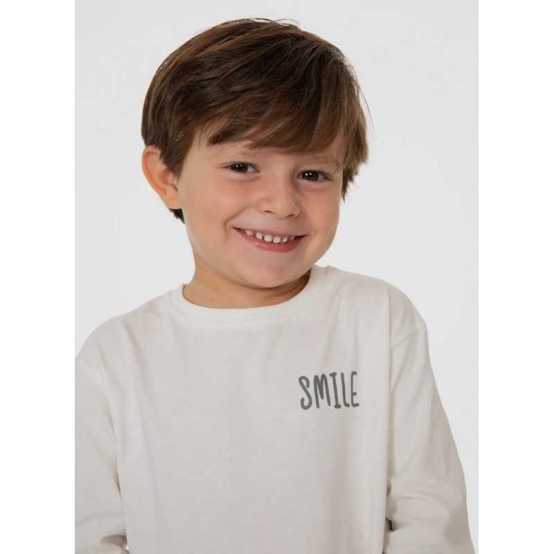 Ecru Color T-shirt With Smile Text