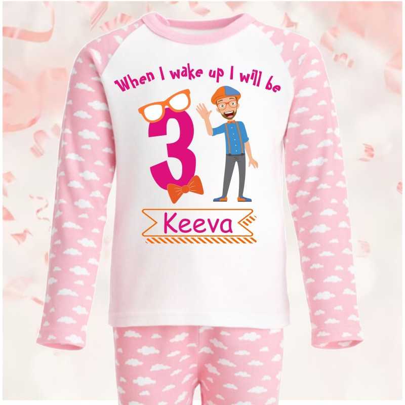 Personalised Birthday Pjs Blippi Pink