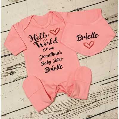Baby Grow and Bib set Pink