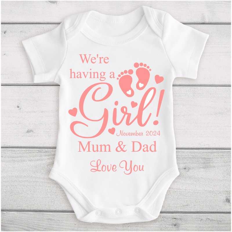 Personalised Baby Vest Girl Announcement