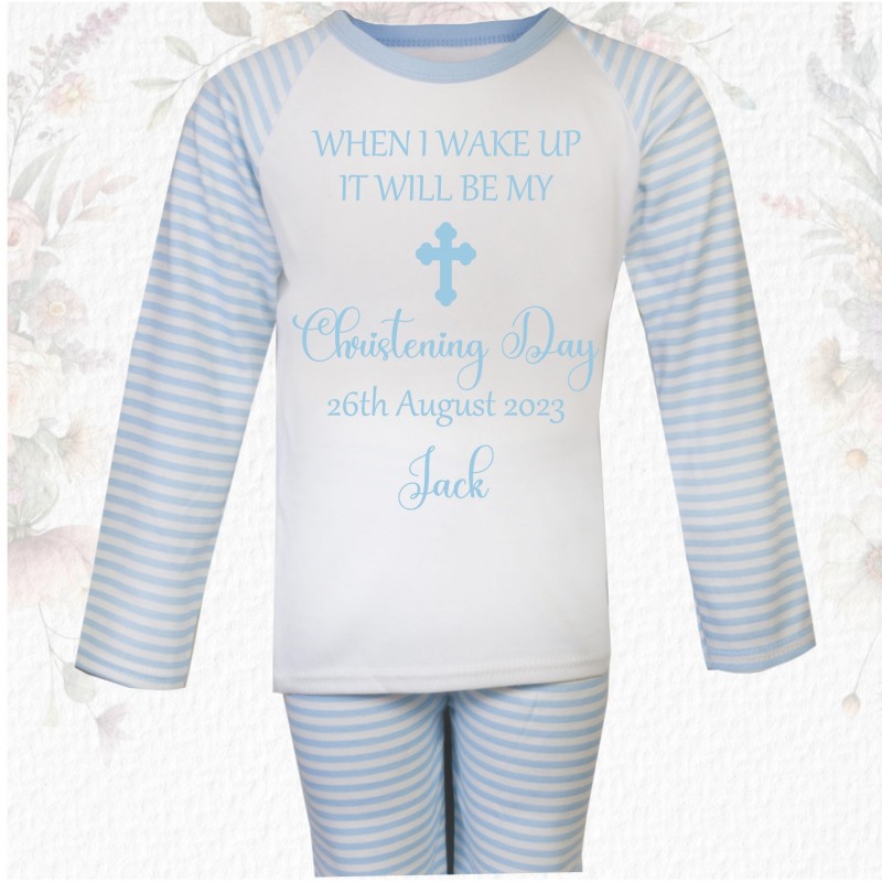 Personalised Christening Pjs Blue/Pink