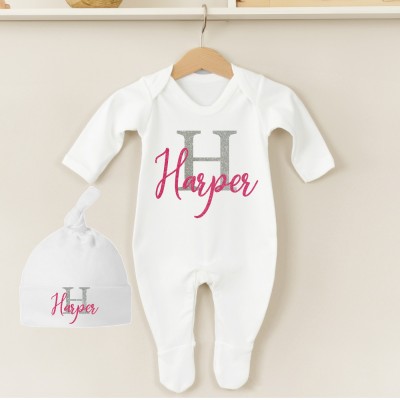 Baby grow and hat set Name