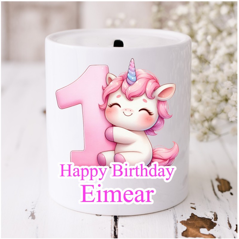 Personalised Money Box Birthday Unicorn