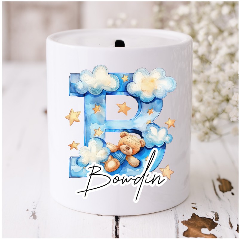 Personalised Money Box Blue Bear