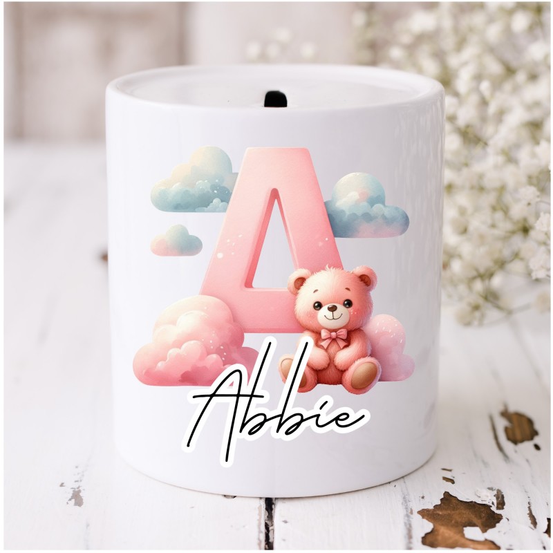 Personalised Money Box Bear Pink