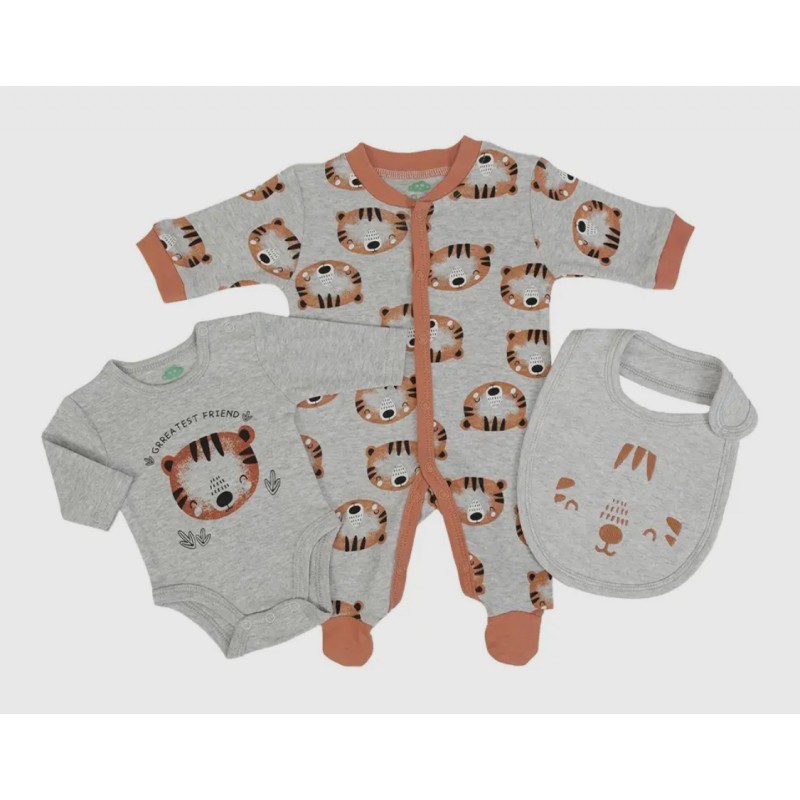 Babygrow + Body + Bib grey/brown
