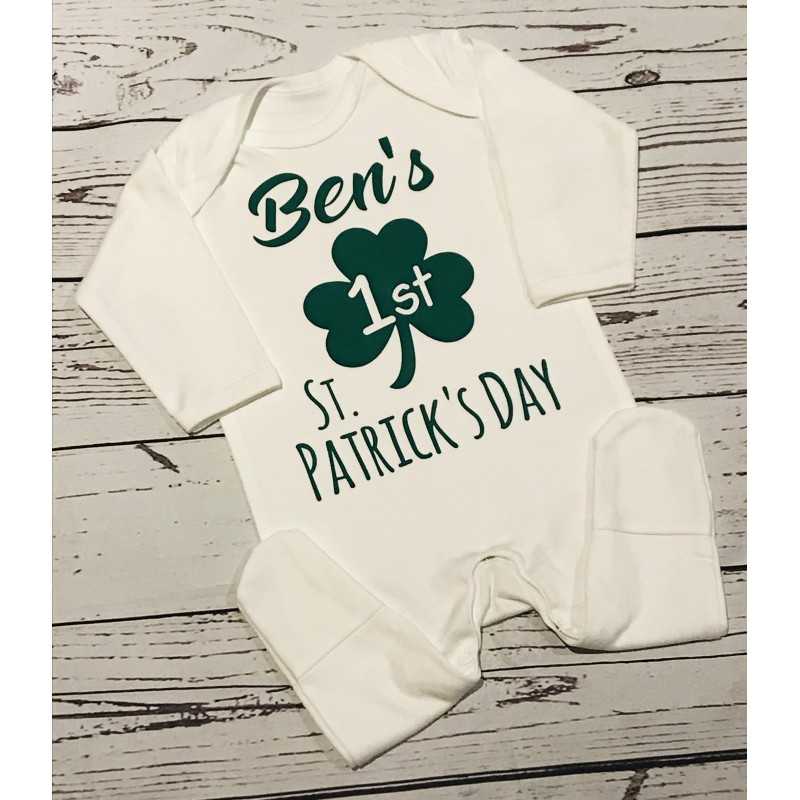 First St. Patrick's Day Baby Grow White