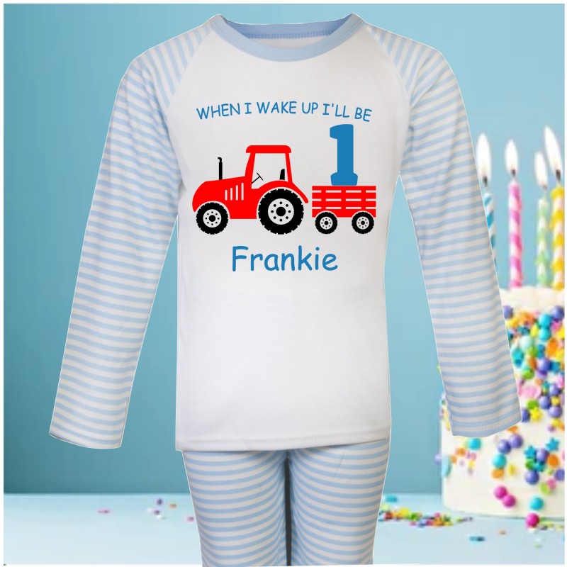 Personalised Birthday Pjs Tractor Red