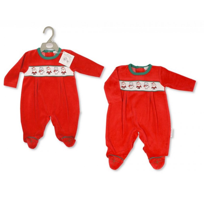 Smocked "Christmas" Velour All in One