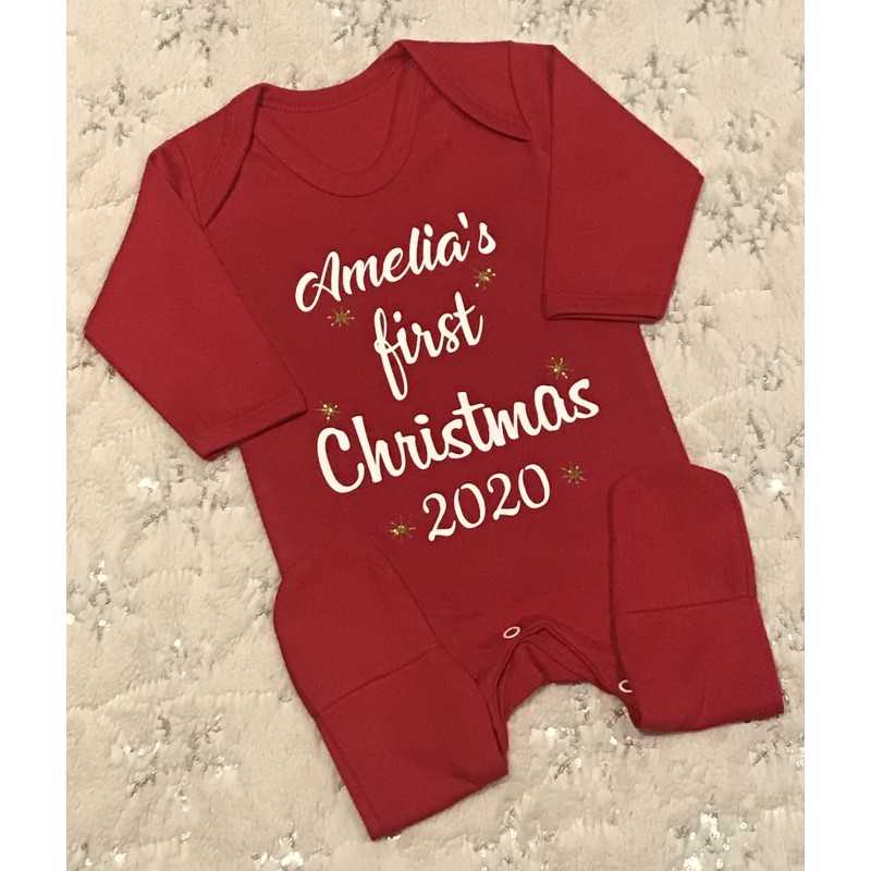 First Christmas baby grow red