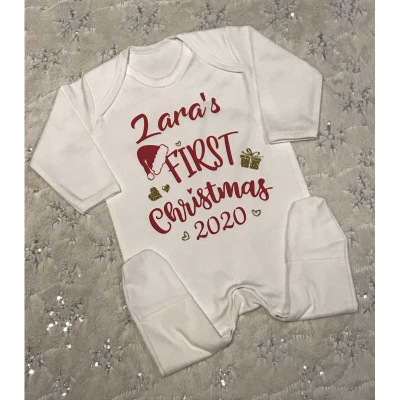 First Christmas baby grow white