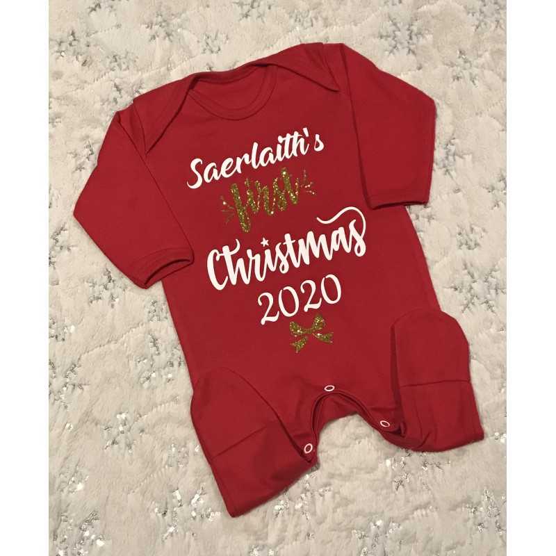 First Christmas baby grow red with...