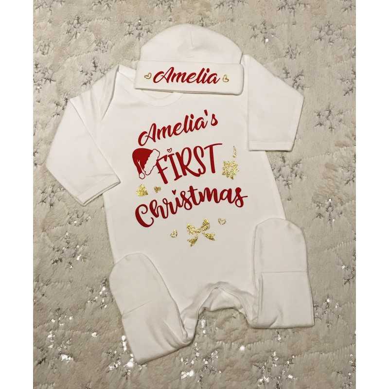 First Christmas white baby grow and...