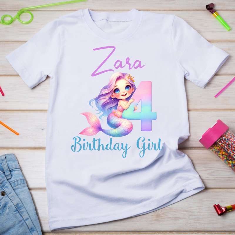 Personalised Birthday T-shirt Mermaid