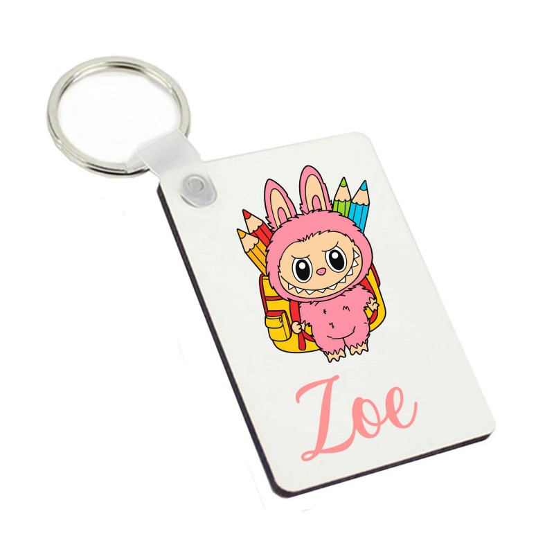 Personalised School Bag Tag pink Labubu