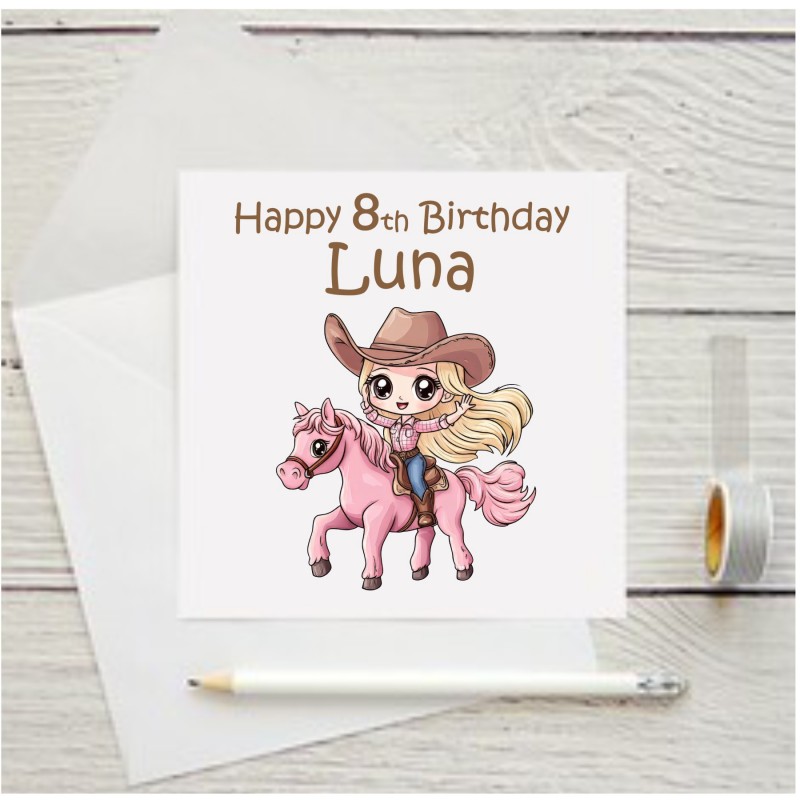 Personalised Birthday Card Cowboy Girl