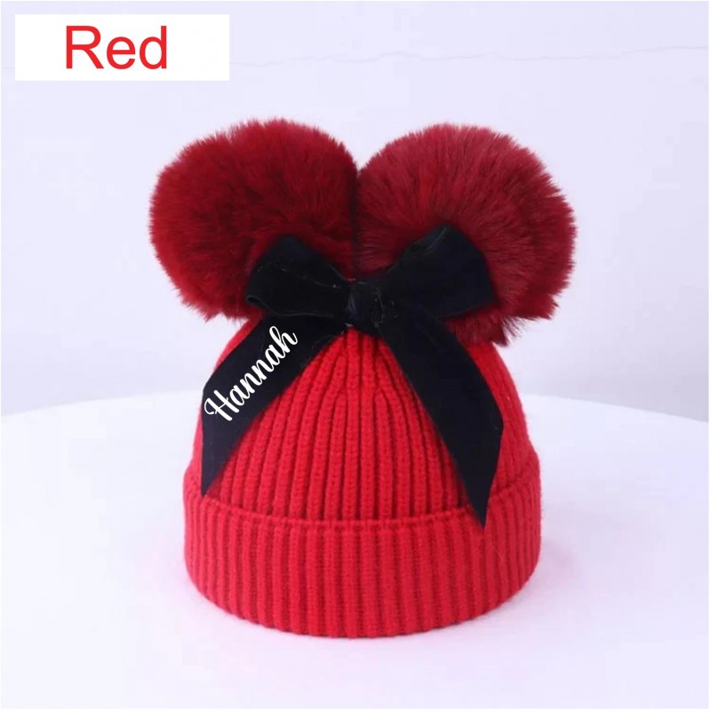 Personalised Luxury Double Pom Hats Red Personalised Luxury Double Pom Hats Red