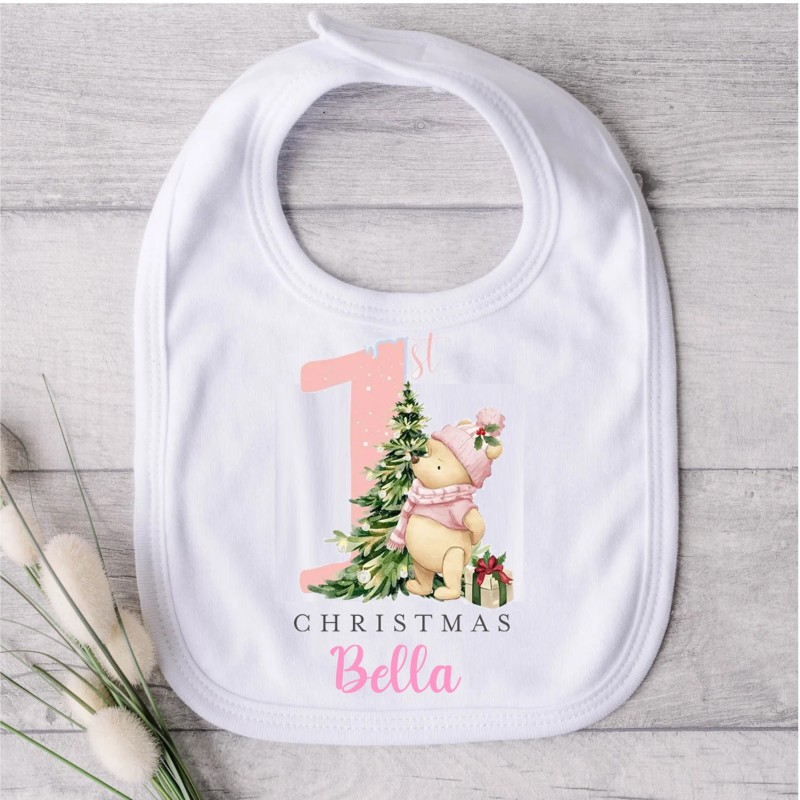 Personalised First Christmas Bib Pink Personalised First Christmas Bib Pink