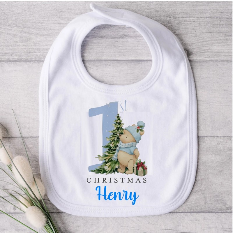Personalised First Christmas Bib Blue Personalised First Christmas Bib Blue