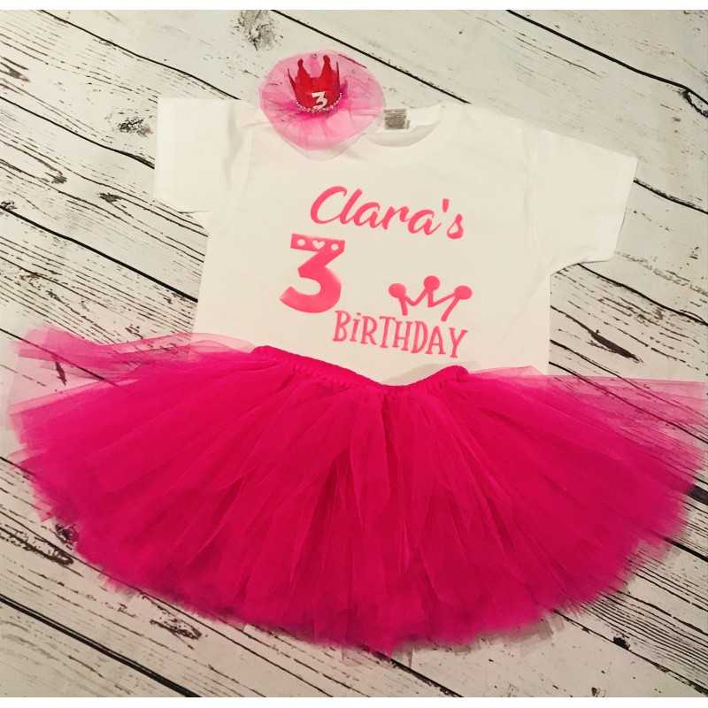 Birthday tutu set Bright pink crown