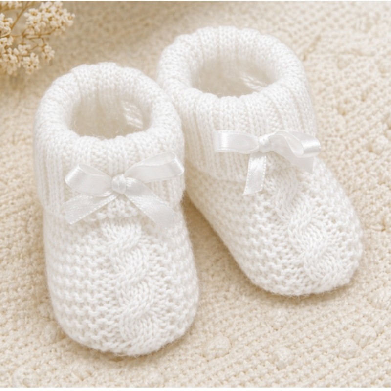 Knitted Baby Bootees With Bow -...