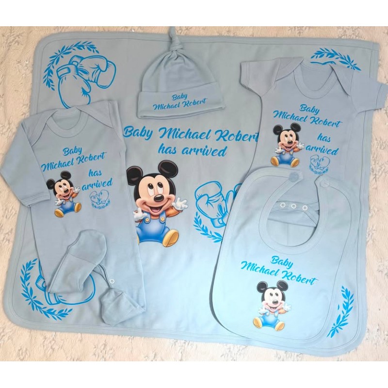 Personalised Mickey Mouse blue baby set