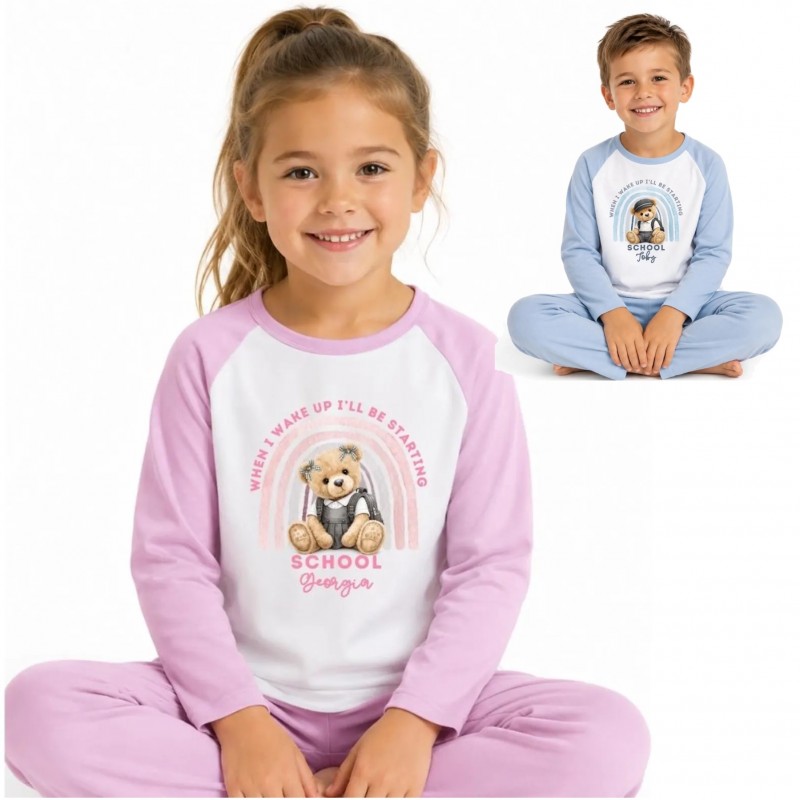 Personalised School Pyjamas Blue/Pink
