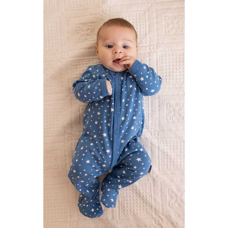 Baby grow Blue with white stars print